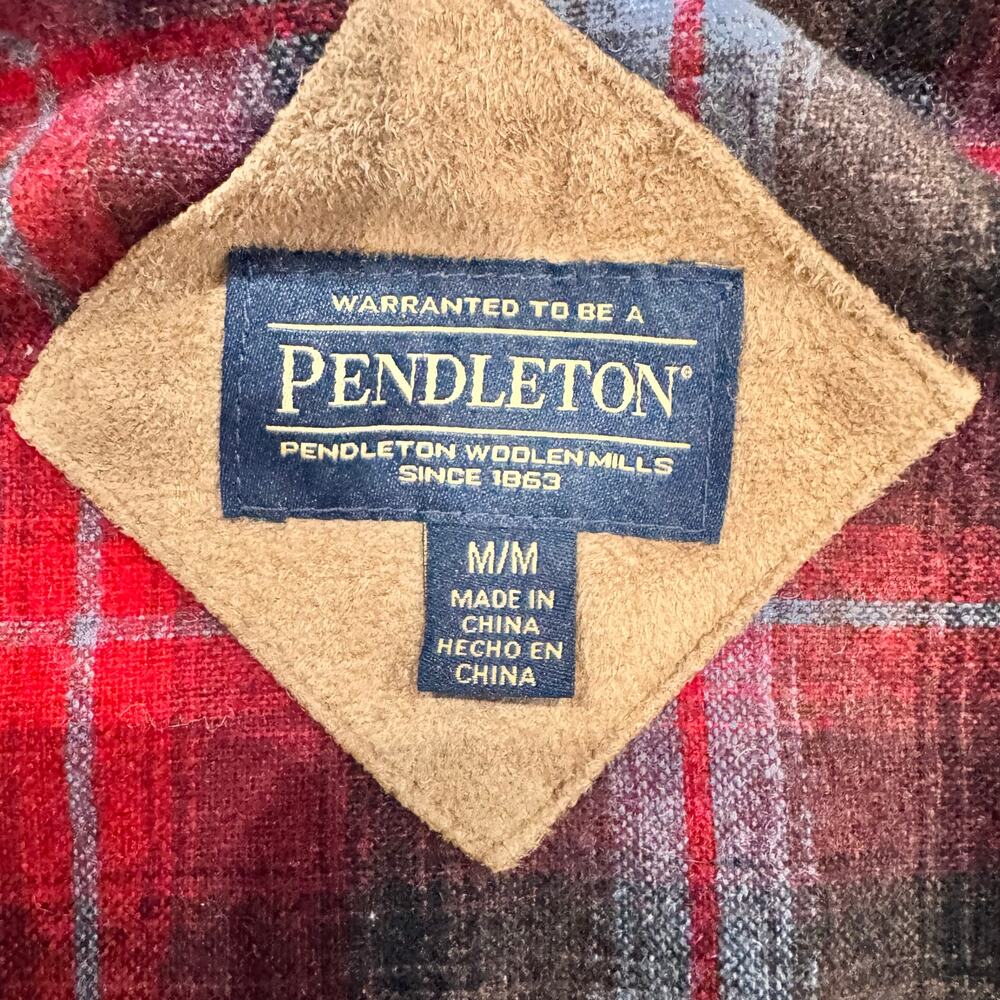 Pendleton Sherpa Teddy Fleece Jacket Burgundy Plaid Trim M - Picture 6 of 10